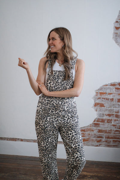 Mila Relaxed Fit Animal Print Denim Overalls