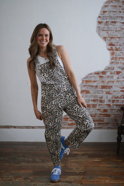 Mila Relaxed Fit Animal Print Denim Overalls