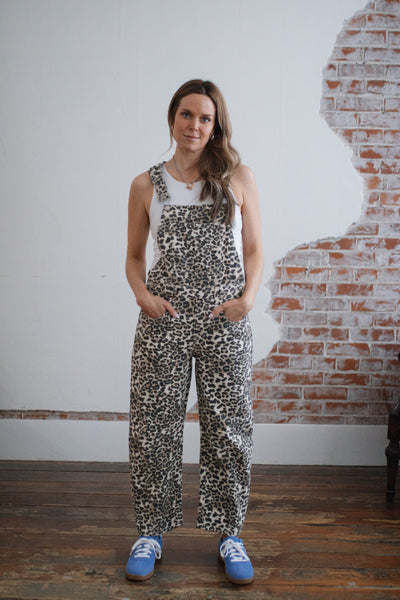 Mila Relaxed Fit Animal Print Denim Overalls