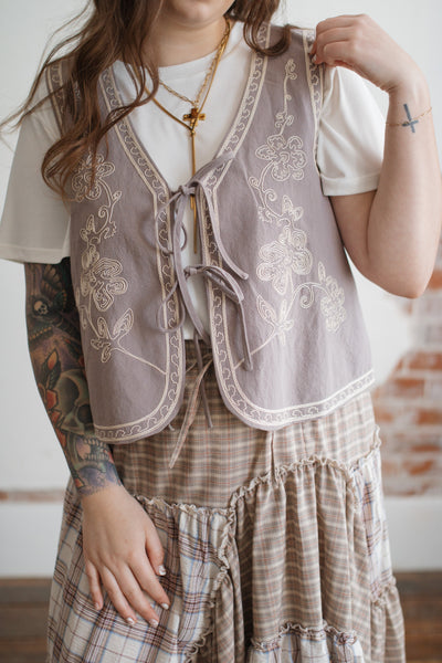 Lanie Embroidered Tie Front Vest