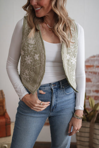 Cora Floral Embroidered Vest