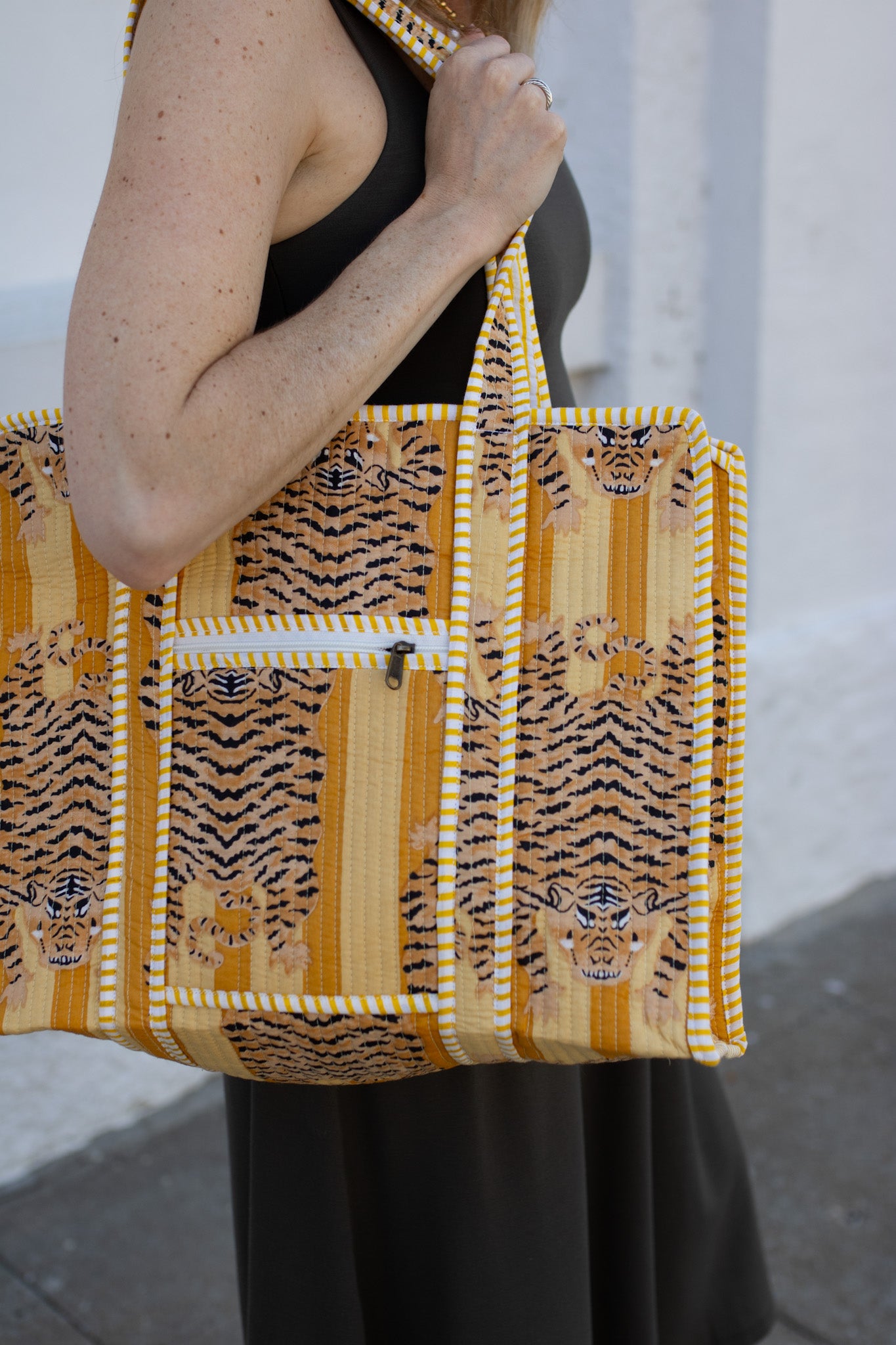 Quilted Tiger Zip Tote | Yellow