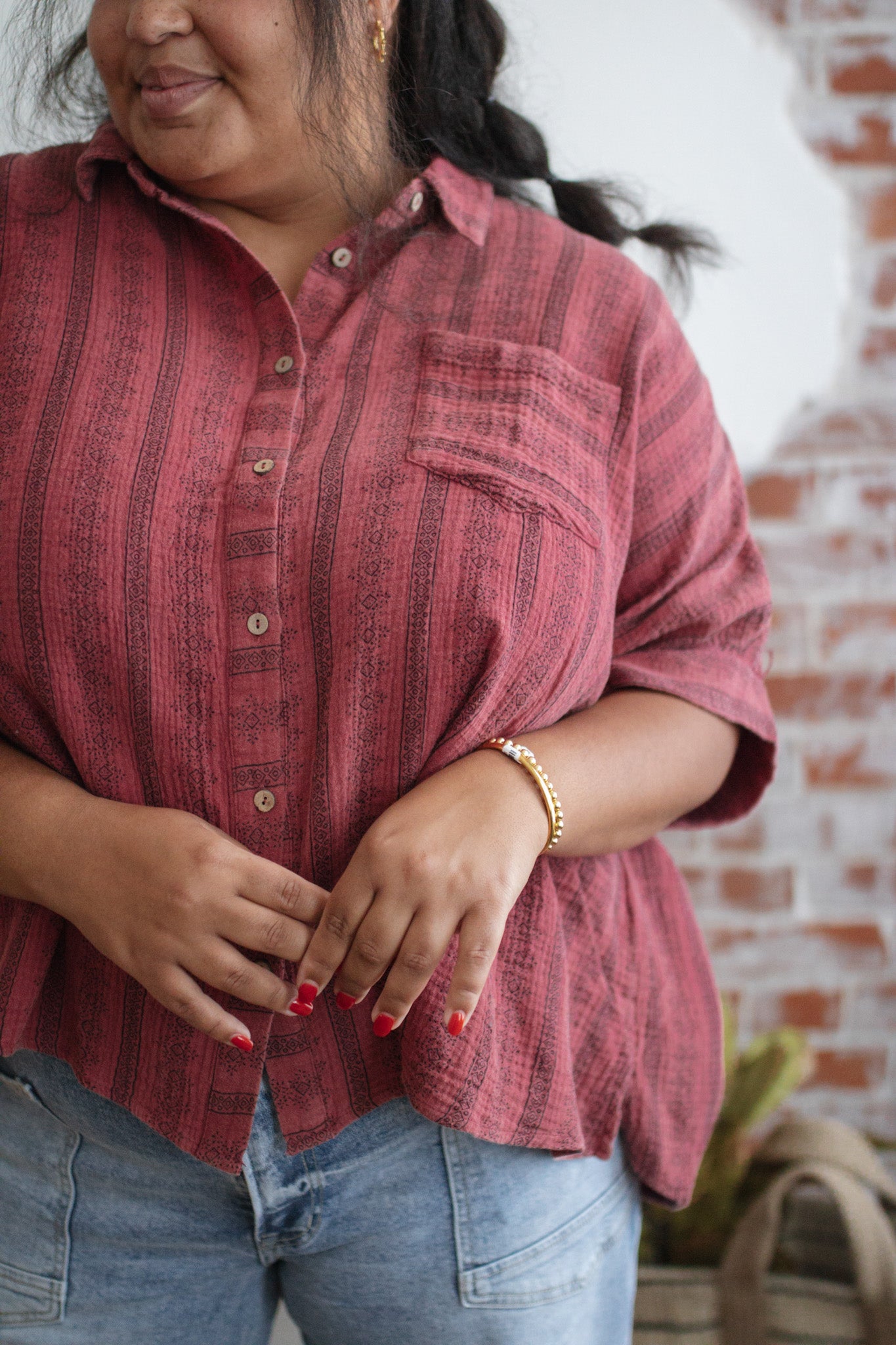 Phoebe Printed Button Down Top