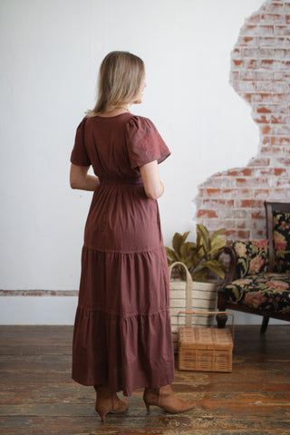 Kenzie Embroidered Midi Dress | Burgundy