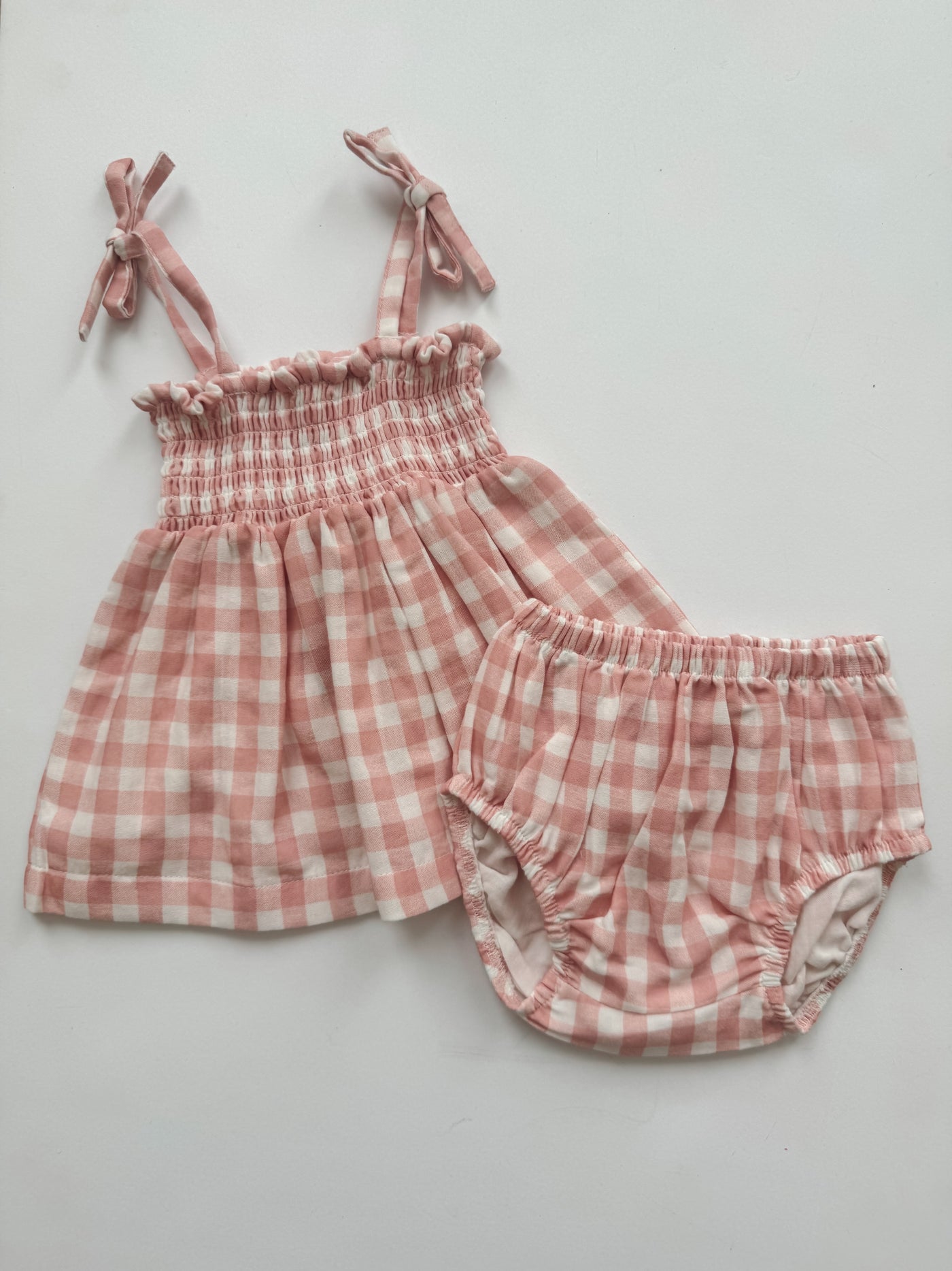 Blush Gingham Smocked Sun Dress Set