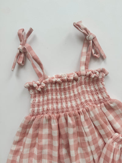 Blush Gingham Smocked Sun Dress Set