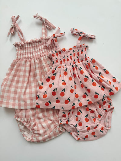 Blush Gingham Smocked Sun Dress Set