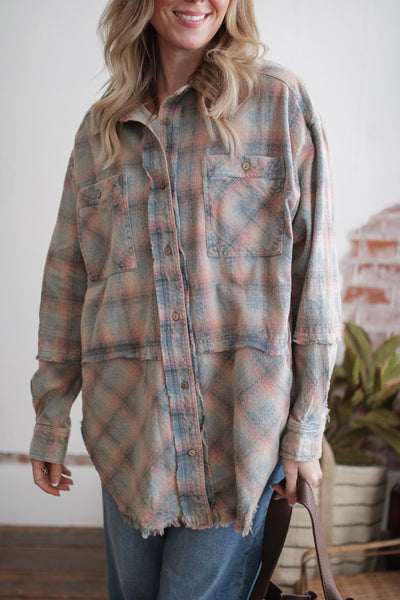 Desi Washed Flannel Button Down Top