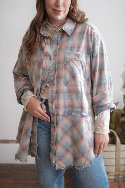 Desi Washed Flannel Button Down Top