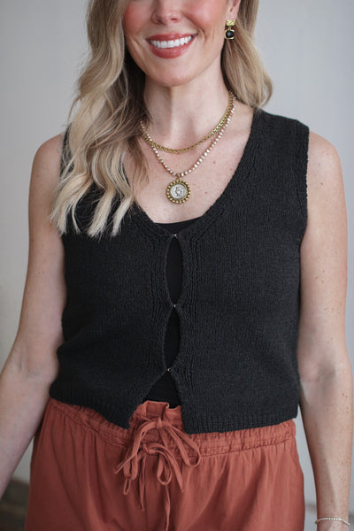 Zada Soft Knit Cropped Vest | Black