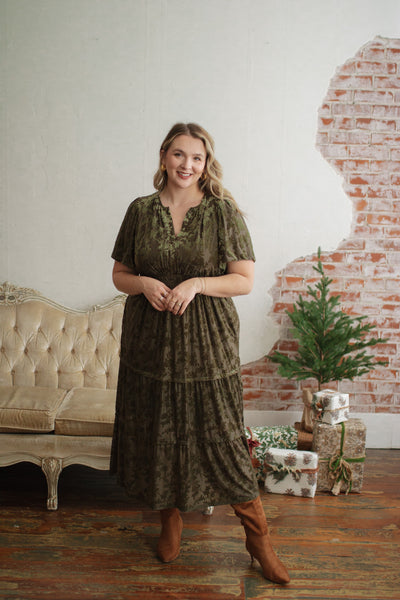 Nadine Vintage Floral Velvet Midi Dress