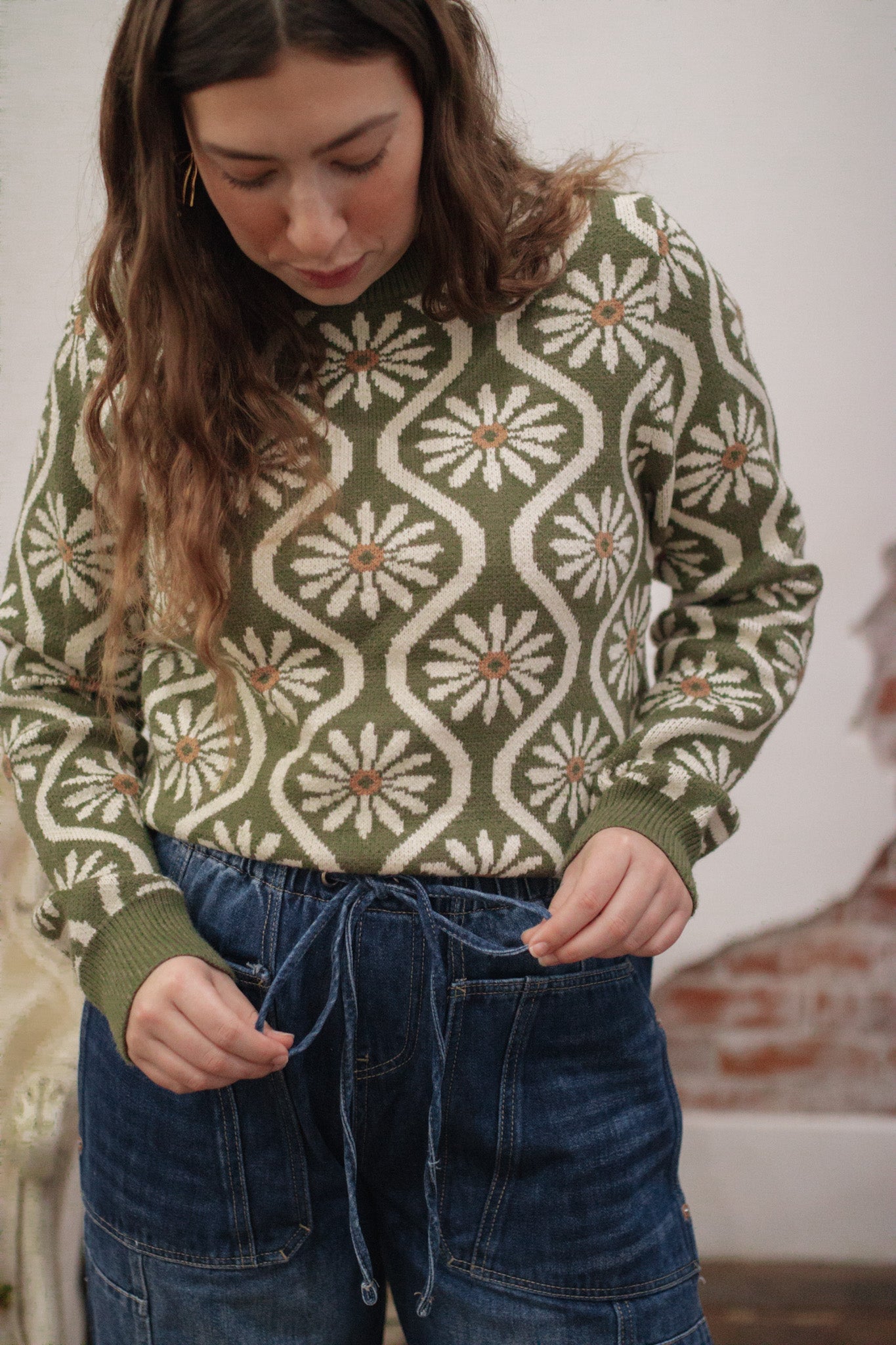 Daisy Retro Floral Knit Sweater