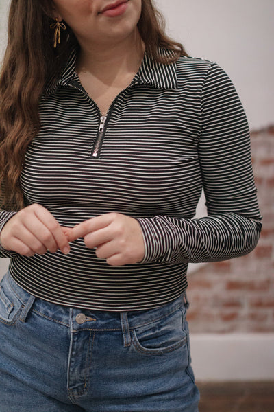 Larissa Quarter Zip Striped Long Sleeve