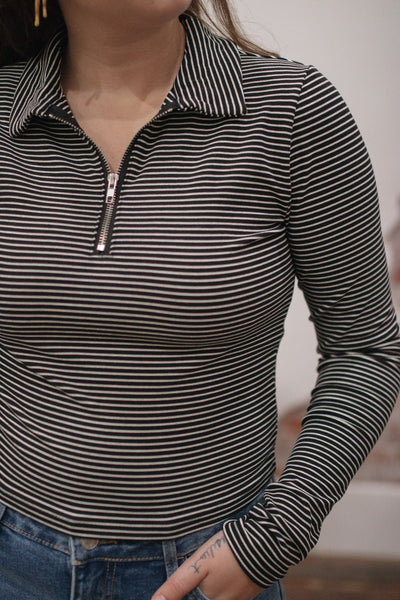 Larissa Quarter Zip Striped Long Sleeve