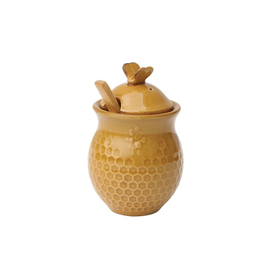 Stoneware Honey Jar + Honey Dipper