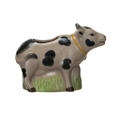 Hand-Painted Stoneware Cow Vase