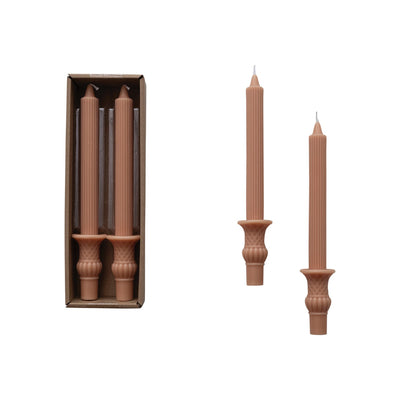 Pleated Taper Candles with Base | Set of 2