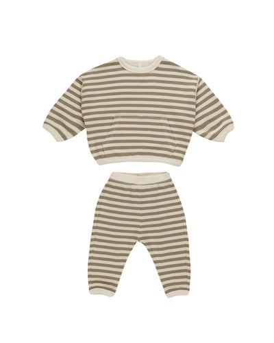 Waffle Slouch Set | Olive Stripe