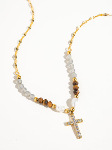 Lumiere Non-Tarnish Beaded Cross Necklace