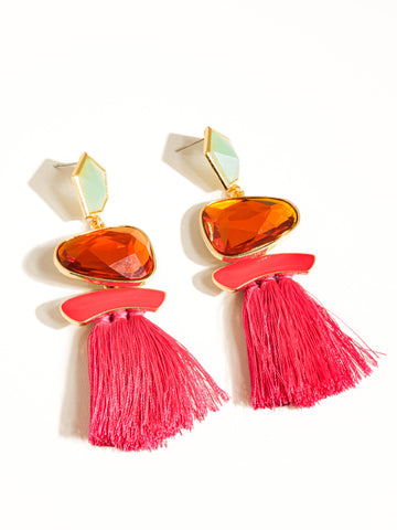 Resort Red Gem Tassel Earring