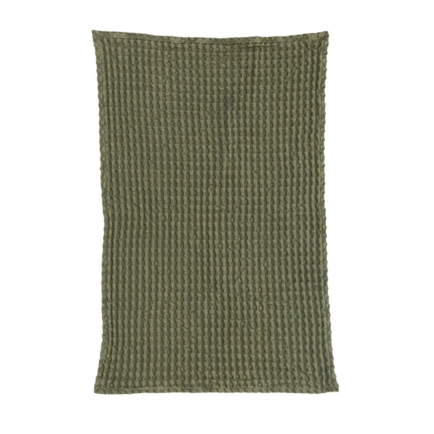 Stonewashed Cotton Waffle Weave Tea Towel | Green