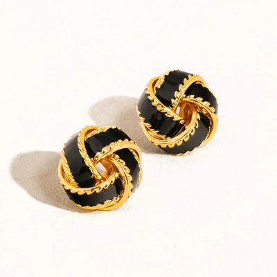 Astor 18K Gold Weaved Stud Earring | Black