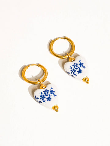 Maeve Non-Tarnish Ceramic Floral Heart Earring