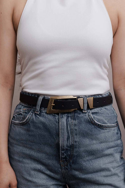 Emmie Rectangular Buckle Belt | Black