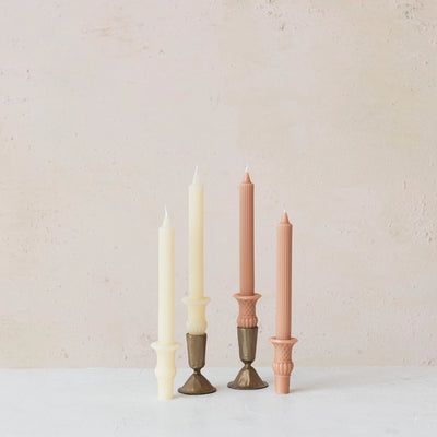 Pleated Taper Candles with Base | Set of 2