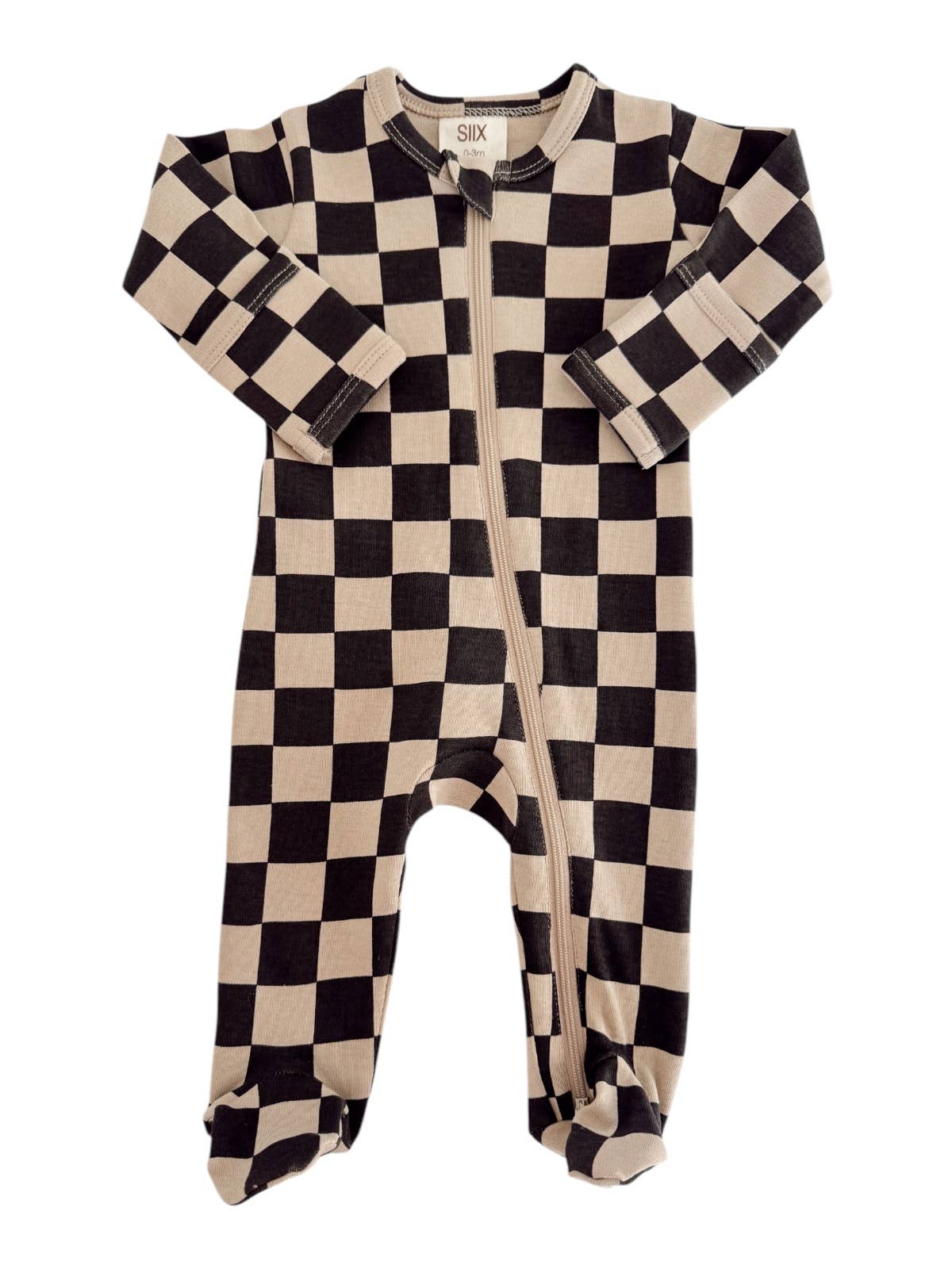 Organic Zip Footie | Tiramisu Checkerboard