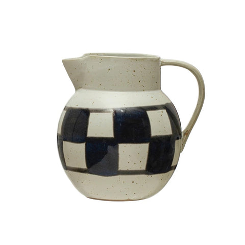 42oz Checkered Hand-Painted Stoneware Pitcher