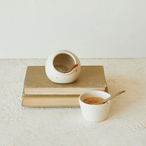 Speckled Stoneware Salt Cellar + Mango Wood Spoon