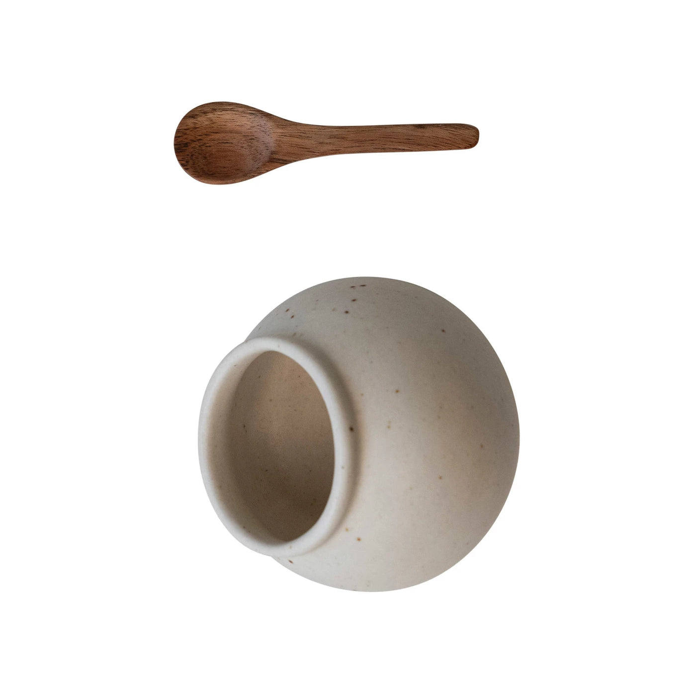 Speckled Stoneware Salt Cellar + Mango Wood Spoon