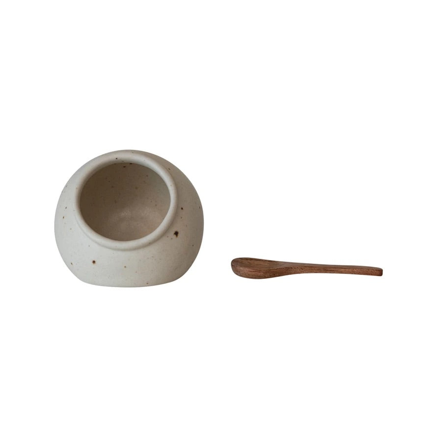 Speckled Stoneware Salt Cellar + Mango Wood Spoon