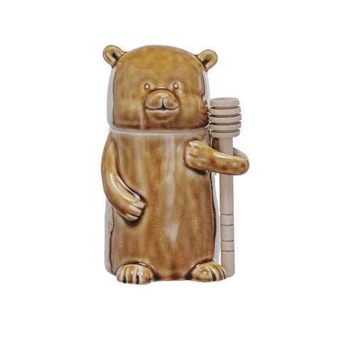 Stoneware Honey Bear + Honey Dipper