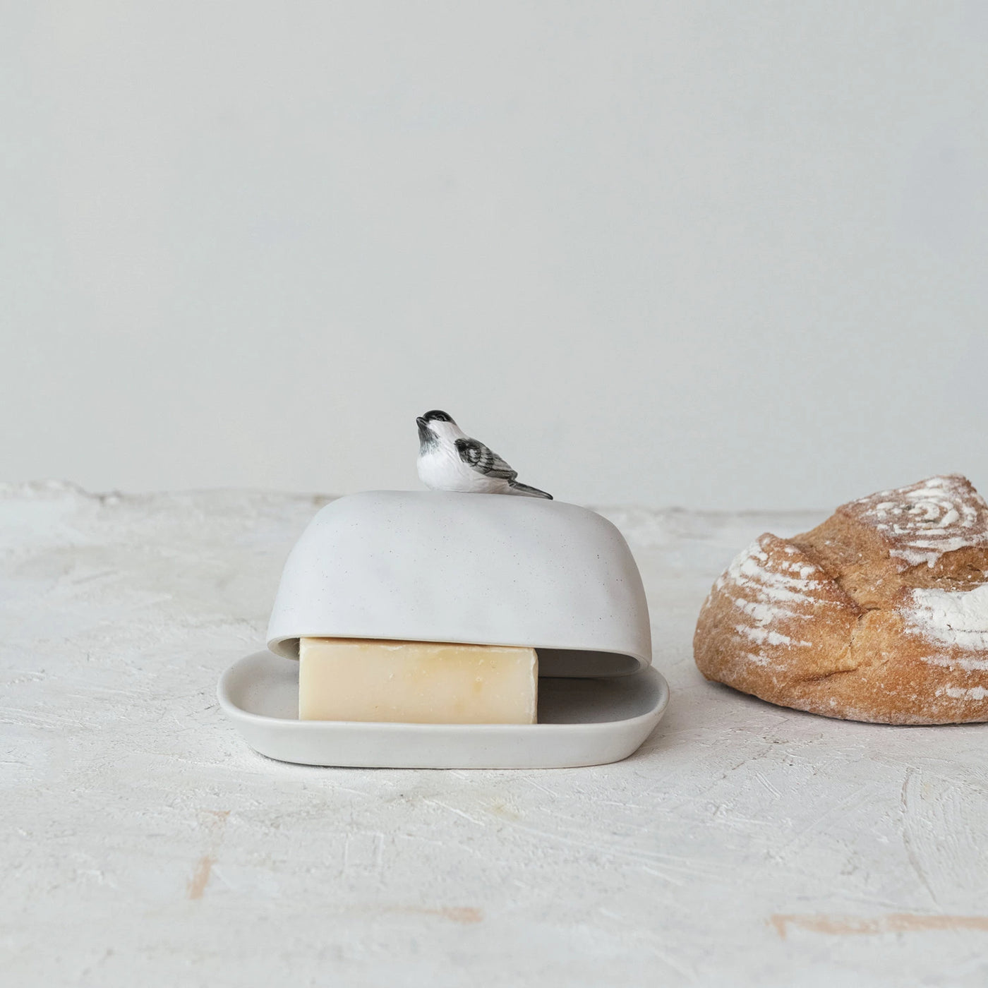 Stoneware Butter Dish w/ Bird Shaped Handle