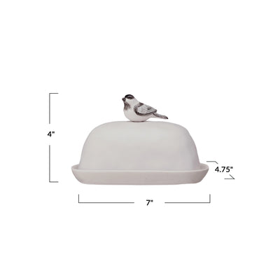 Stoneware Butter Dish w/ Bird Shaped Handle