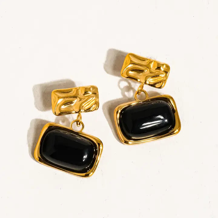 Camille Non-Tarnish Black Stone Earring