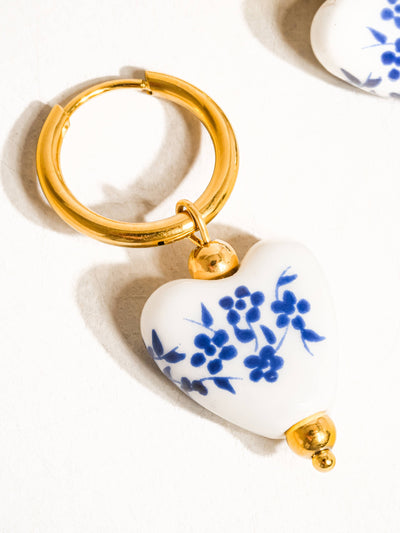 Maeve Non-Tarnish Ceramic Floral Heart Earring