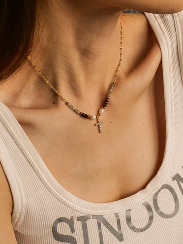 Lumiere Non-Tarnish Beaded Cross Necklace