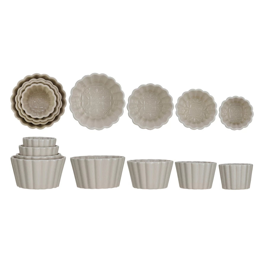 Embossed Stoneware Fluted Bowls | Set of 4